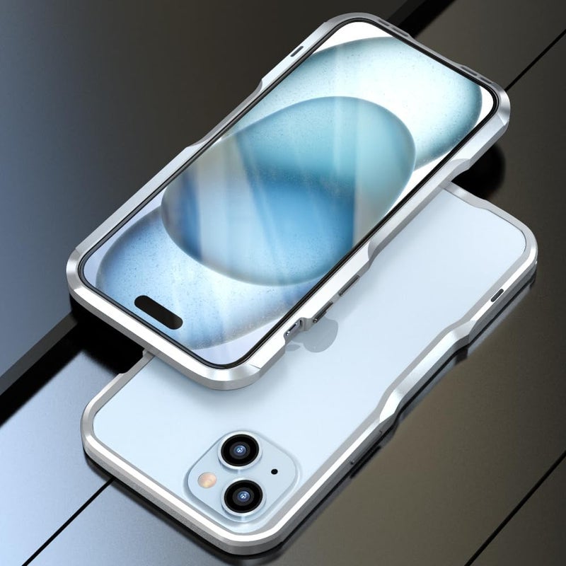 HENGHUI Aluminum Bumpers for iPhone 15 Plus Bumper Case with Strap Hole Metal Frame Bumper Cover Shock Absorbent Slim Cool Design (Silver) - Image 2